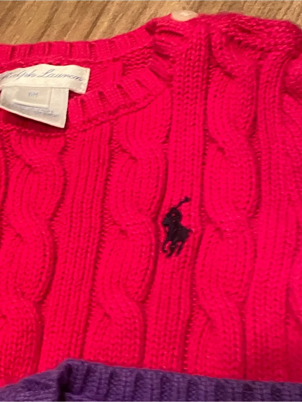 Kids’ Ralph Lauren cable knit purple and raspberry pink cotton sweater lot 6 mo.
